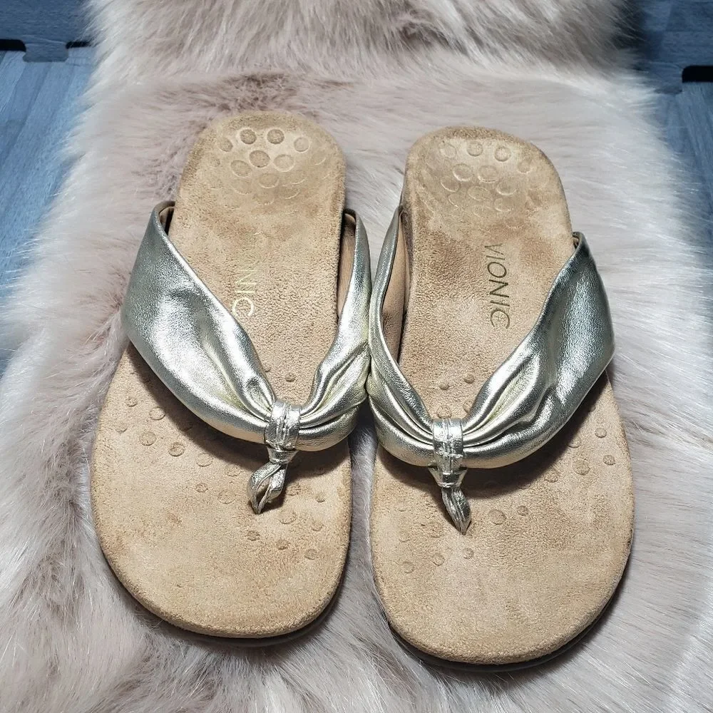 Vionic Britney Gold Leather Thong Sandal